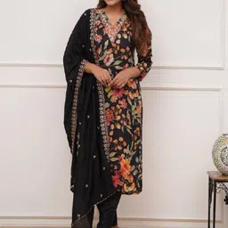 JAPNAAM Women Floral Printed Kurta with Churidar & Dupatta-picture-43