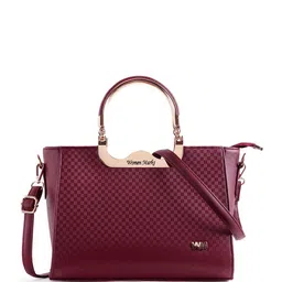 WOMEN MARKS Checked PU Structured Handheld Bag with Cut Work image 5