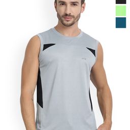 FTX Pack Of 4 Colourblocked Round Neck Bio-Wash Gym Innerwear Vests-picture-8