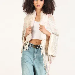 SHOWOFF Women Shawl Collar Poncho with Fringed Detail-image-28