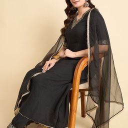 Anouk Rustic Floral Embroidered Zari Work A-line Kurta With Trouser And Dupatta image 3