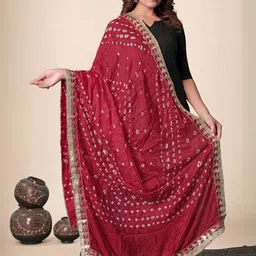 EBADAT Printed Red Chiffon Dupatta-picture-58