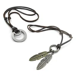 Peora Unisex Set Of 2 Silver-Plated Stainless Steel Double Ring & Leather Cord Chains-50