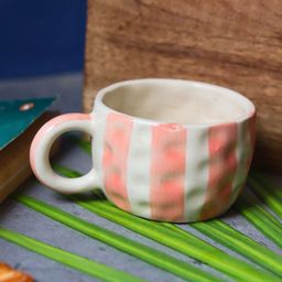 WEAVING HOMES Pink & White Printed Ceramic Glossy Mug 180ml-picture-1