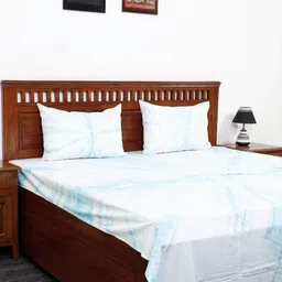 iTokri Blue & White Tie & Dye Pure Cotton Double Bedsheet With 2 Pillow Cover-image-14