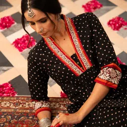 KALINI Printed Regular Sequinned Kurta with Palazzos image 5