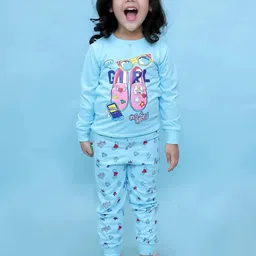 CHANDRIKA Girls Blue Printed T-shirt with Payjama-picture-48