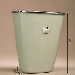 DecorTwist Off White & Silver-Toned Push Can Dustbin With Lid For Home image 3