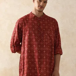 Moara Geometric Printed Mandarin Collar Pure Cotton Kurta-48