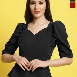 Metronaut Women Pack Of 2 Sweetheart Neck Crop Peplum Top-image-99