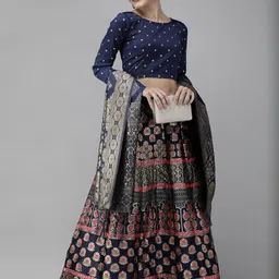Mr Y Printed Thread Work Semi-Stitched Lehenga & Unstitched Blouse With Dupatta image 4