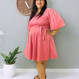 Samsara Couture Plus Size Flared Sleeve Wrap Dress-picture-2