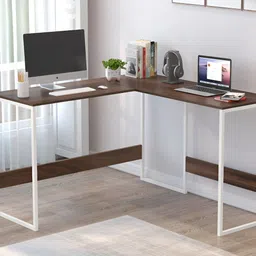 bluewud Brown & White Engineered Wood Metal Legs L-Shaped Study & Computer Table-36