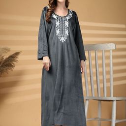 KLOTTHE Women Grey Solid Soft touch Velvet Maxi Nightdress-picture-47