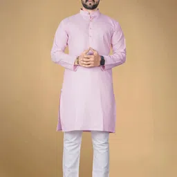 Men Solid Straight Kurta (Pink)-image-75