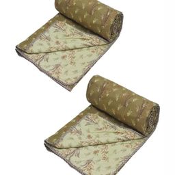 Myntra Elegant Homes Green & Orange Set of 2 Floral Summer 150 GSM Single Bed Dohar-15