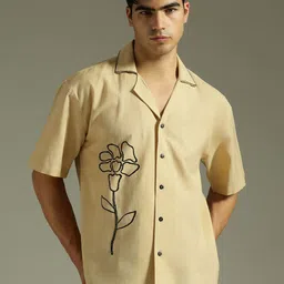 DENNISON Relaxed Fit Floral Embroidered Drop-Shoulder Sleeves Cotton Oversized Shirt-image-22