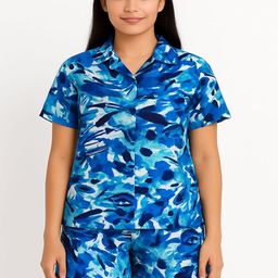 GAB Abstract Printed Pure Cotton Shirt Collar Neck Shirt With Shorts Co-Ords-24