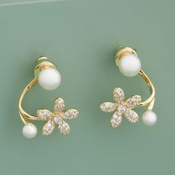 Kushal's Fashion Jewellery Gold-Plated Zircon Studded Floral Shaped Studs-picture-5