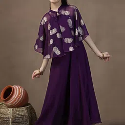 BAESD Girls Solid Fit & Flare Square Neck Maxi Ethnic Dresses With Shrug-image-6