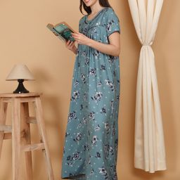 Sweet Dreams Women Floral Printed Pure Cotton Maxi Nightdress-image-95