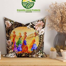 Organifly Living Products Gold-Toned & Brown Set of 2 Ethnic Motifs Square Cushion Covers-image-76