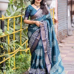 MAGNEITTA Batik Zari Silk Blend Saree-image-16