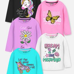 YK X Trampoline Girls Pack Of 5 Graphic Printed Round Neck T-shirts-picture-30