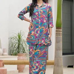 Chandbaali Digital Printed Shirt Collar Tunic With Trousers Co-Ords-image-30