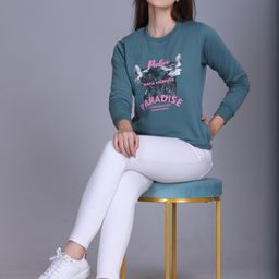 Roadster Women Teal Crew Neck Printed Casual Sweatshirt-picture-6