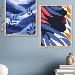 Kotart Brown, Blue & White 2 Pieces Wooden Floral And Botanical Wall Arts-picture-3