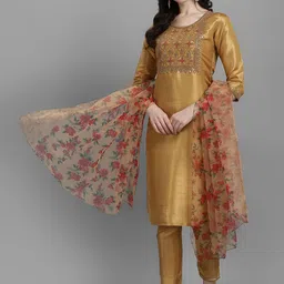 VredeVogel Women Embroidered Silk Blend Kurta Pant and Dupatta Set-picture-14