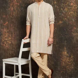 Melange by Lifestyle Men Ethnic Motifs Embroidered Daily Straight Kurta-picture-27