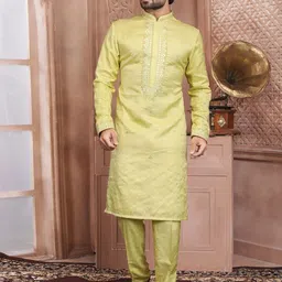 EVASTRO Ethnic Motifs Embroidered Regular Banarasi Silk Straight Kurta with Pyjamas-image-10