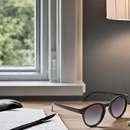 SUNNIES Unisex Grey Lens & Black Round Sunglasses with SNS-016-C2(L)-32