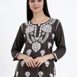 The Chikan Label Ethnic Motifs Embroidered Chikankari Handloom Chikankari Kurti-picture-13