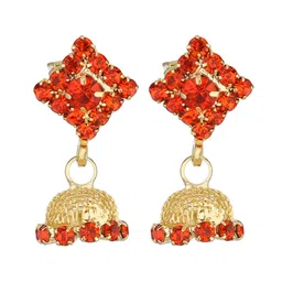 FirstBlush Gold-Plated Cubic Zirconia Studded Clip On Dome Shaped Jhumkas-image-38