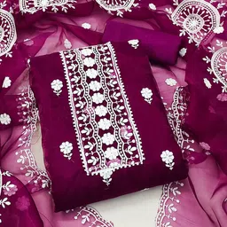 Ishin Ethnic Motifs Embroidered Organza Unstitched Dress Material-image-93