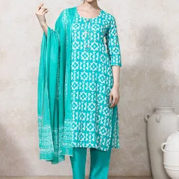 Moara Women Geometric Printed Pure Cotton Kurta with Trousers & Dupatta-31