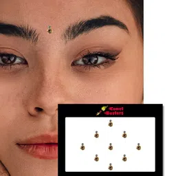Comet Busters 9 Pcs Embellished Reusable Designer Bindis - Gold-Toned image 3