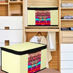 Kuber Industries Set of 9 Yellow Black Fabric Drawer Organiser-12
