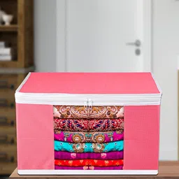 Kuber Industries Pink Set of 9 Printed Saree Organisers-6
