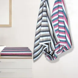 Myntra Elegant Homes White & Green 4 Pieces Striped Cotton 150 GSM Bath Towel-21