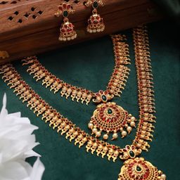 Anouk Set Of 2 Gold-Plated Stone studded & Beaded Temple Choker Jewellery Sets-18