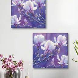 Aura Purple & White 2 Pieces Floral Printed Canvas Wall Arts-image-44