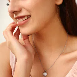 MINJI AND CO. Silver-Plated Cubic Zirconia Studded Heart Shaped Pendant With Chain-picture-40