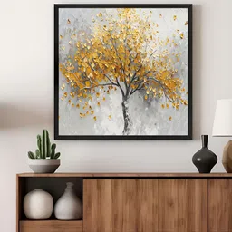 999Store Gold Toned & Grey Tree Printed Canvas Wall Art-image-37