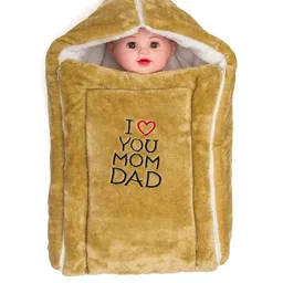 SIDLY PIDLY Unisex Baby Beige Hooded Fleece Blanket-picture-23