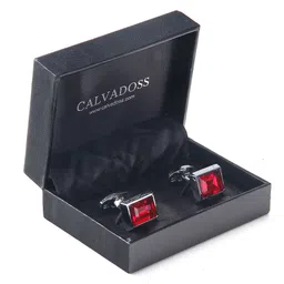Calvadoss Embellished Silver-Plated Stainless Steel Rectangle Cufflinks-image-9