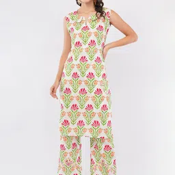 Mishy Floral Printed Notch Neck Pure Cotton Straight Kurta With palazoo-image-30